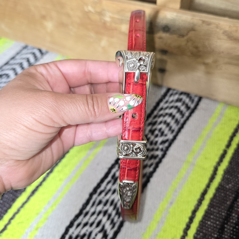 Red Leather Belt with Silver Buckle Size:S 28